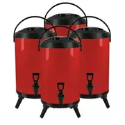 SOGA 4X 10L Stainless Steel Insulated Milk Tea Barrel Hot and Cold Beverage Dispenser Container with Faucet Red