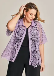 [TS] Taking Shape Button Front Lace Shirt Size 12 in Lilac - Plus Size Women's Clothing Lilac