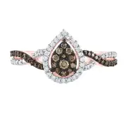 10kt Rose Gold Womens Round Brown Diamond Fashion Pear Cluster Ring 1/3 Ctt