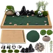 WEBEEDY Panda Mini Zen Garden for Desk,11x7.5 Japanese Desk Zen Garden Decor for Home & Office,Zen Sandbox for Relaxation and Meditation Women Man Birthday Panda Decoration Gifts,28x19cm