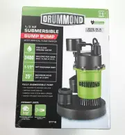 DRUMMOND 1/3 HP Submersible Sump Pump with Vertical Float Switch 3400 GPH NEW