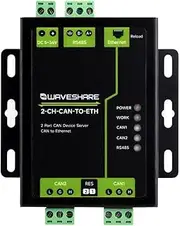 Waveshare Industrial Grade 2-Ch CAN To Ethernet Server, 2-Ch CAN + RS485 + Ethernet Port, Supports CAN Repeater/CAN To RS485, Dual SOCKET, Aluminium Alloy Case, Wall-Mount Support