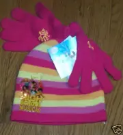 Girls Disney High School Musical Brand Pink & Orange Knit Hat & Gloves Set OSFM