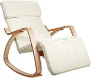 Artiss Rocking Chair Cushion Wooden Armchair Recliner Chairs Lounge Dining Nursing Seat Reading Seating Chaise Lounges Home Living Room Bedroom Furniture, Beige Fabric, 5-Level Adjustable Footrest