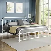 ALFORDSON Metal Bed Frame Bed Base King Size, Bed Mattress Foundation with Reinforced Steel Frame, Industrial Mattress Platform with Rust-Resistant Finish, White Color