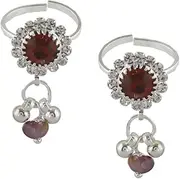 [Generic] Maroon Colour Silver Finish Toe Ring Bichudi for Stylish Women By Indian Collectible, Metal,Silver, No Gemstone