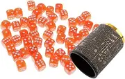 TX GIRL 50 Pcs Orange 6 Sided Dice Spot Dices D6 Craps Sets with Dice Cup Shaker for Casino Party Bar Board Game Props 16mm (Size : 16mm/0.62inch)