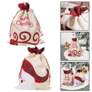 Christmas Themed Linen Drawstring Bag 55x39CM for Storing Presents and Treats
