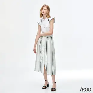 【iROO】棉質條紋印花長裙