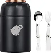 Thermo for Hot Food - Insulated Food Container with Foldable Fork& Spoon, Portable Wide Mouth Soup Thermo with Handle for Outdoors Indoors Office Picnic (Black, 500ML)