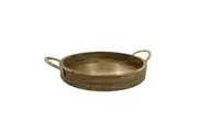 Willow & Silk Handmade 34cm Brown Wooden Round Tea Serving Tray w/Handles