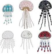 INFUNLY 6PCS Jellyfish Beaded Patch for Clothing Sew On Rhinestone Jellyfish Patches with Tassel Handmade Ocean Animal Bead Patch Applique for Clothes Bags Handbag Jeans Jackets Dress DIY Decor