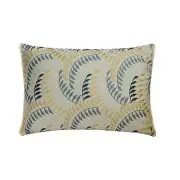 Blue Linen Lumbar Pillow Cover Embroidery & Lace - Leaf Rustle