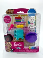 Barbie Pets 6 Piece Pet Play Set White Puppy Child Kid Toy Gift Pet Spa Day
