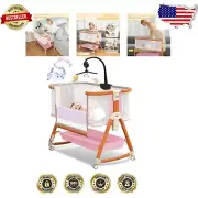 3-in-1 Baby Bassinet with Wheels & Musical Toy - Adjustable Bedside Sleeper