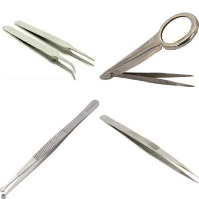 Jewelry Beading Tweezers Craft Repair Tool Set - 2 Tweezers & Loupe Magnifier
