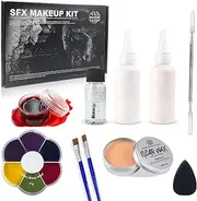 VIOLA HOUSE SFX Makeup Kit, Halloween Special Effects Makeup, 6 Colors Bruise Wound Face Body Paint + Scar Wax + Scar Oil + Liquid Latex + Fake Blood + Spatula + Stipple Sponge + Brush.