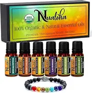 Nualoha Top 6 Essential Oils Set with Bracelet-Lavender, Eucalyptus Rosemary, Frankincense, Sweet Orange, Lemongrass for Diffuser DIY Skin Hair Care
