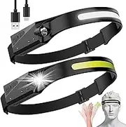 LED Headlamp Rechargeable, Bright Headlamp Flashlight, 350 Lumen Wide Beam, Motion Sensor, 230° Illumination & Spotlight (Black B-1PACK)
