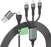 100W Long Multi Charging Cable 3M/10Ft [Apple MFi Certified] 3 in 2 USB C/A Fast Charging Cable with Type C+Micro USB+Lightning for All iOS iPhone 15 14 MacBook Pad Dell Galaxy Android Huawei Oneplus