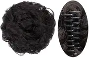 Messy Bun Hair Piece Tousled Updo Hairpiece for Women Wavy Curly Scrunchies Clip in Claw Hair Bun Synthetic Chignon Claw Clip With Hair Attached (Black Brown, One size)