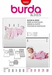 Burda Sewing Pattern 9802 Baby Infant Dress & Pants Sizes 3m - 18m