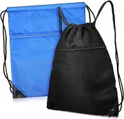 BESTYASH 2pcs Drawstring Backpack Lightweight Gym Bag for Sports Beach Hiking Capacity with Zipper Pocket for Men and Women for Travel and School