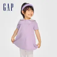 在飛比找momo購物網優惠-【GAP】女幼童裝 Logo翻領短袖洋裝-紫色(890469