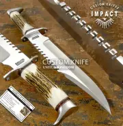 IMPACT CUTLERY RARE CUSTOM D2 COMBAT BOWIE KNIFE STAG ANTLER HANDLE