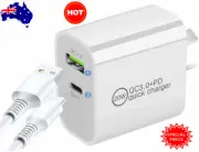 20W DUAL USB + Type-C Wall Adapter Fast Charger PD Power For iPhone 12 11 Pro