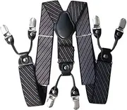 [Aiko Fashion] Men's 35mm Wide Suspenders 6 Clips Adjustable Elastic Leather Braces Solid Color or Pattern (Pattern 07)