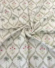 Indian Block Print Quilt Quilted Bedspread Jaipuri Razai Pure Cotton Queen Size