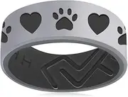 [AJZYX] Silicone Heart Dog Paw Couple Ring,Men Women Breathable Rubber Anniversary Promise Engagement Wedding Band,8mm Wide 2mm Thick Size 6-13