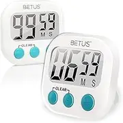 Betus 2 Pack Digital Kitchen Timer - Big Digits, Simple Operation and Loud Alarm - Magnetic Backing or Table Stand - Stopwatch Count Up and Down for Cooking Baking Sports Games Office