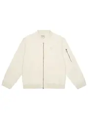 GUESS Beige Oversized Linen Bomber Jacket (7–16), Cotton