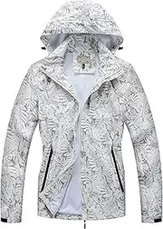 [Blu Apparel] Womens Waterproof Jackets Lightweight Outdoor Hiking Jacket Breathable Printed Ladies Rain Jacket