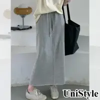 在飛比找momo購物網優惠-【UniStyle】毛邊半身裙 韓版顯瘦分割線後開叉裙 女 