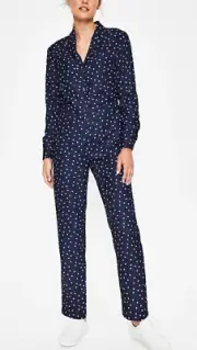 NWT Boden Womens Tillie Jumpsuit UK 12 US 8 Navy blue white Polka-Dot