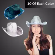 LED Light Up Sequin Cowboy Hat – White & Teal, Party/Festival Accessory Cowgirl