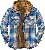 [THUCHENYUC] Mens Shacket Jackets Shirt Plaid Print Flannel Shirt Jacket Winter Warm Long Sleeve Coats with Hood (Color : C, Size : Medium)
