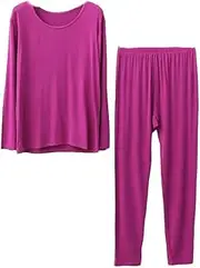 [OFFSUM] Women’S Thermal Underwear Set - Women Lingerie Two Piece Suit Plus Size 6XL Autumn Thin Tops + Pants Casual Homewear Pajama Simple Clothing