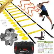 Agility Ladder Training Set, 12 Rungs, 20Ft, 4 Hurdles, 12 Cones, Jump Rope