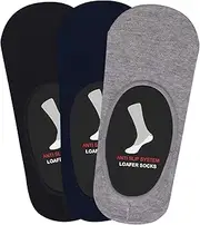 [BALENZIA] Men's Solid Colored No Show Loafer Socks Made with Ultra-Breathable Mercerised Cotton and Anti-Slip Silicon System - Pack of 3 (Black, Navy, L.Grey), Multi-coloured