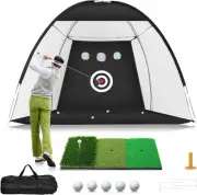 Golf Net, 10X7Ft Practice Net with Tri-Turf Mat - All in 1 Home Hitting Aid for