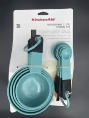 Kitchenaid Measuring Cup & Spoon Set - Gadget Soft Grip Handle AQUA SKY