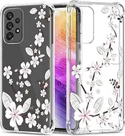 [GREATRULY] Floral Clear Case for Galaxy A73 5G for Women/Girls,Pretty Phone Cover for Samsung Galaxy A73 5G,Flower Design Slim Soft Transparent Drop Proof TPU Protective Silicone Bumper Shell,FL-T
