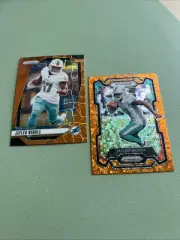 Jaylen Waddle Lot - '24 Prizm Orange Lazer & '23 Prizm Orange Disco - Dolphins