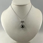 Solid 925 Silver Crown Bail Genuine Black Baroque Tahitian Pearl Pendant - TPJ