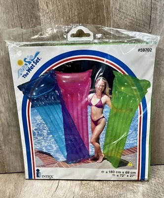 Vtg 90s INTEX The Wet Set Inflatable Pool Air Mat Float Translucent Green Sealed