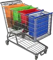 4 pcs Trolley Bags,Reusable Shopping cart Bags for Groceries with Cooler Bag & Egg/Wine Holder Foldable & Easy to Use (Orange, Green, Red, Blue)